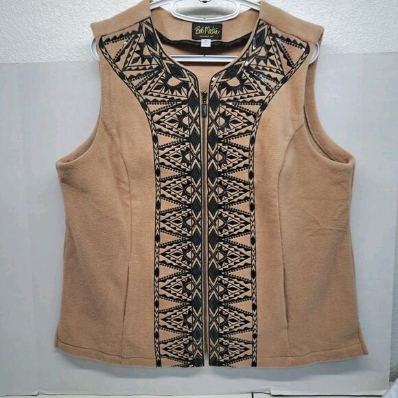 Bob Mackie Jackets & Blazers - Bob Mackie Wearable Art Women’s XL Fleece Vest Full Zip Brown